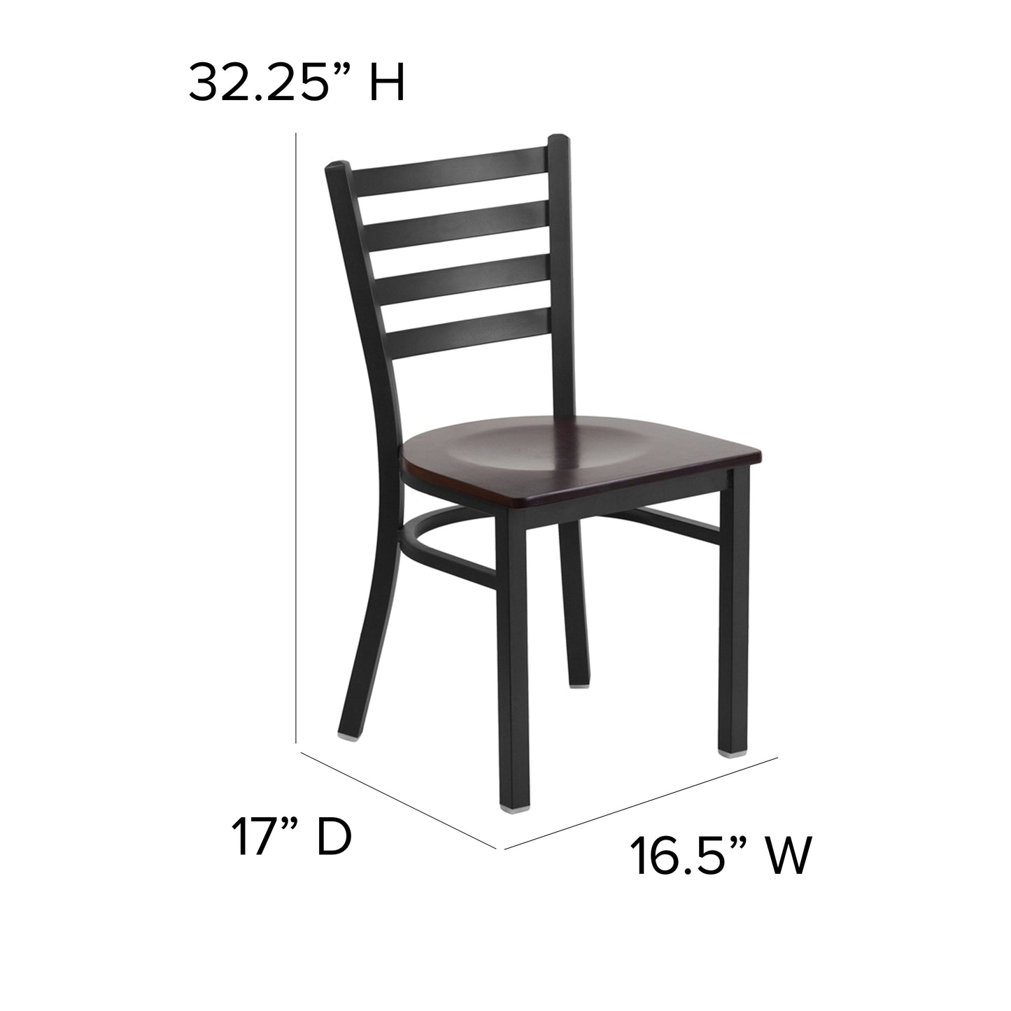 HERCULES Series Black Ladder Back Metal Restaurant Chair - Walnut Wood Seat Walnut Wood Seat/Black Metal Frame