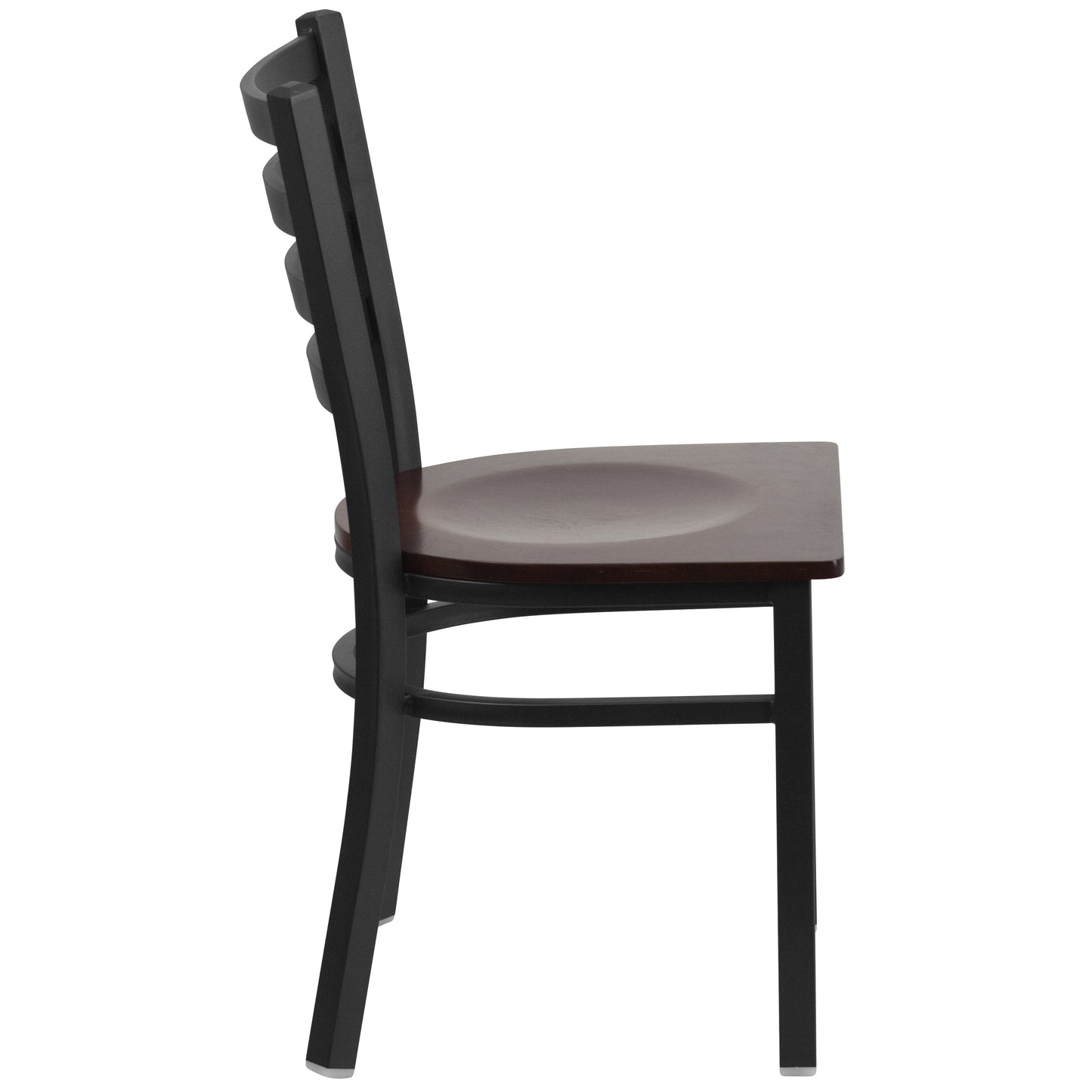 HERCULES Series Black Ladder Back Metal Restaurant Chair - Walnut Wood Seat Walnut Wood Seat/Black Metal Frame