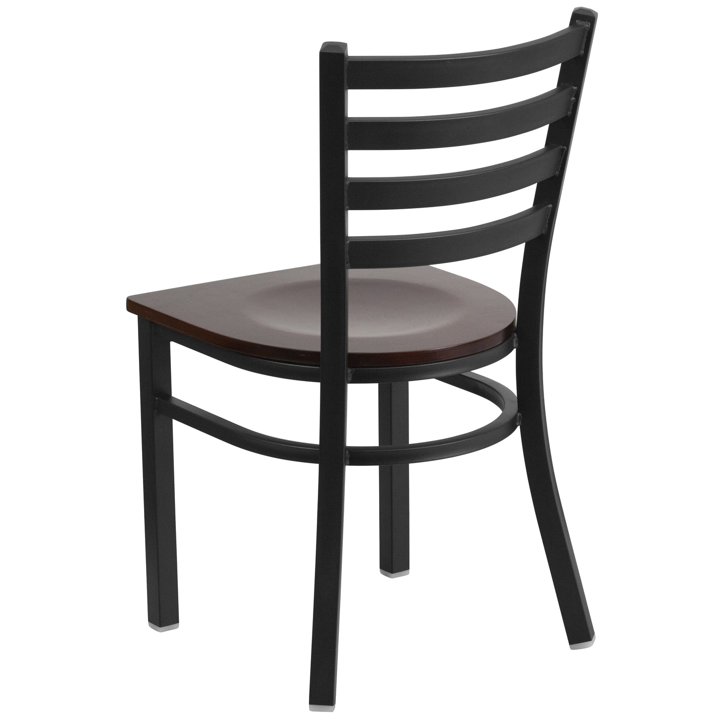 HERCULES Series Black Ladder Back Metal Restaurant Chair - Walnut Wood Seat Walnut Wood Seat/Black Metal Frame