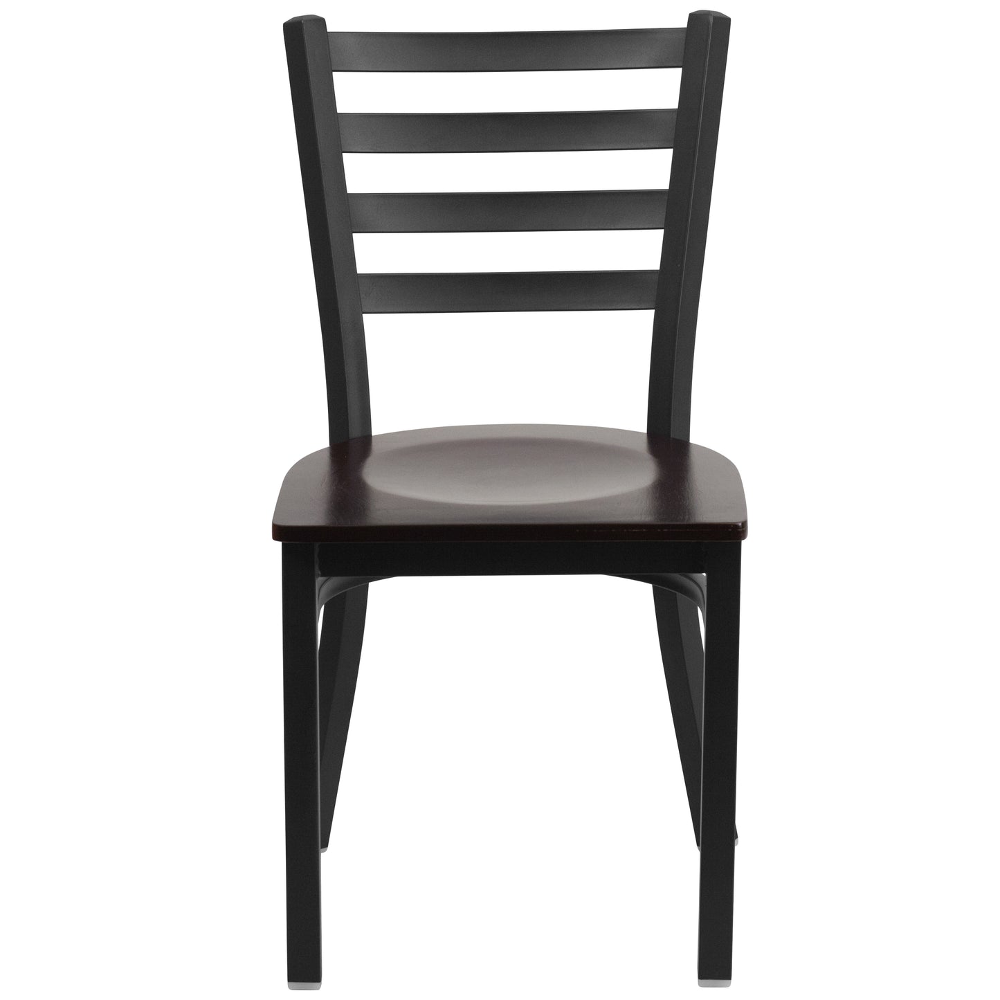 HERCULES Series Black Ladder Back Metal Restaurant Chair - Walnut Wood Seat Walnut Wood Seat/Black Metal Frame