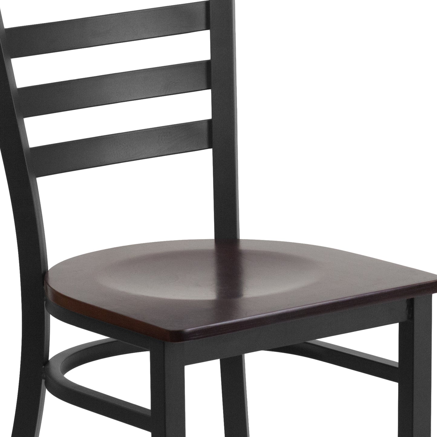 HERCULES Series Black Ladder Back Metal Restaurant Chair - Walnut Wood Seat Walnut Wood Seat/Black Metal Frame
