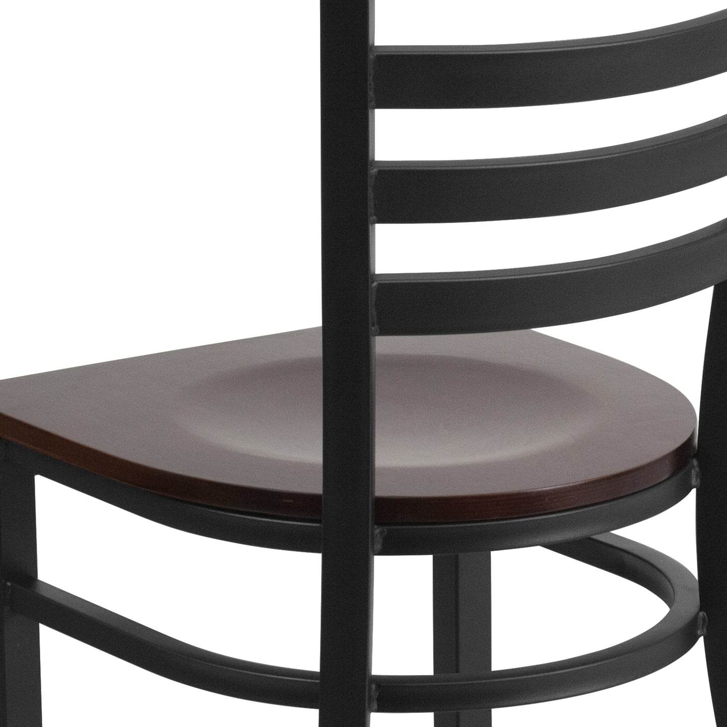 HERCULES Series Black Ladder Back Metal Restaurant Chair - Walnut Wood Seat Walnut Wood Seat/Black Metal Frame