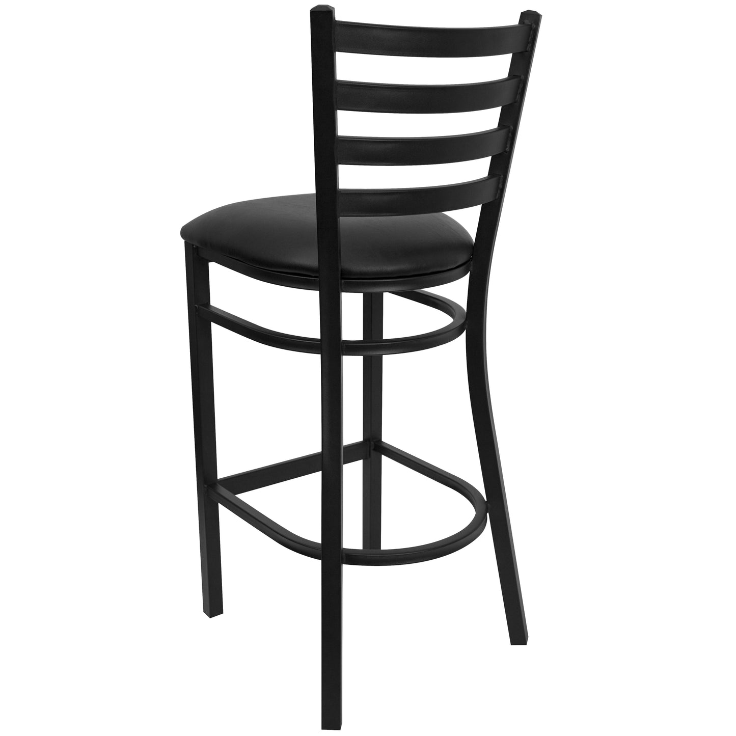 HERCULES Series Black Ladder Back Metal Restaurant Barstool - Black Vinyl Seat Black Vinyl Seat/Black Metal Frame