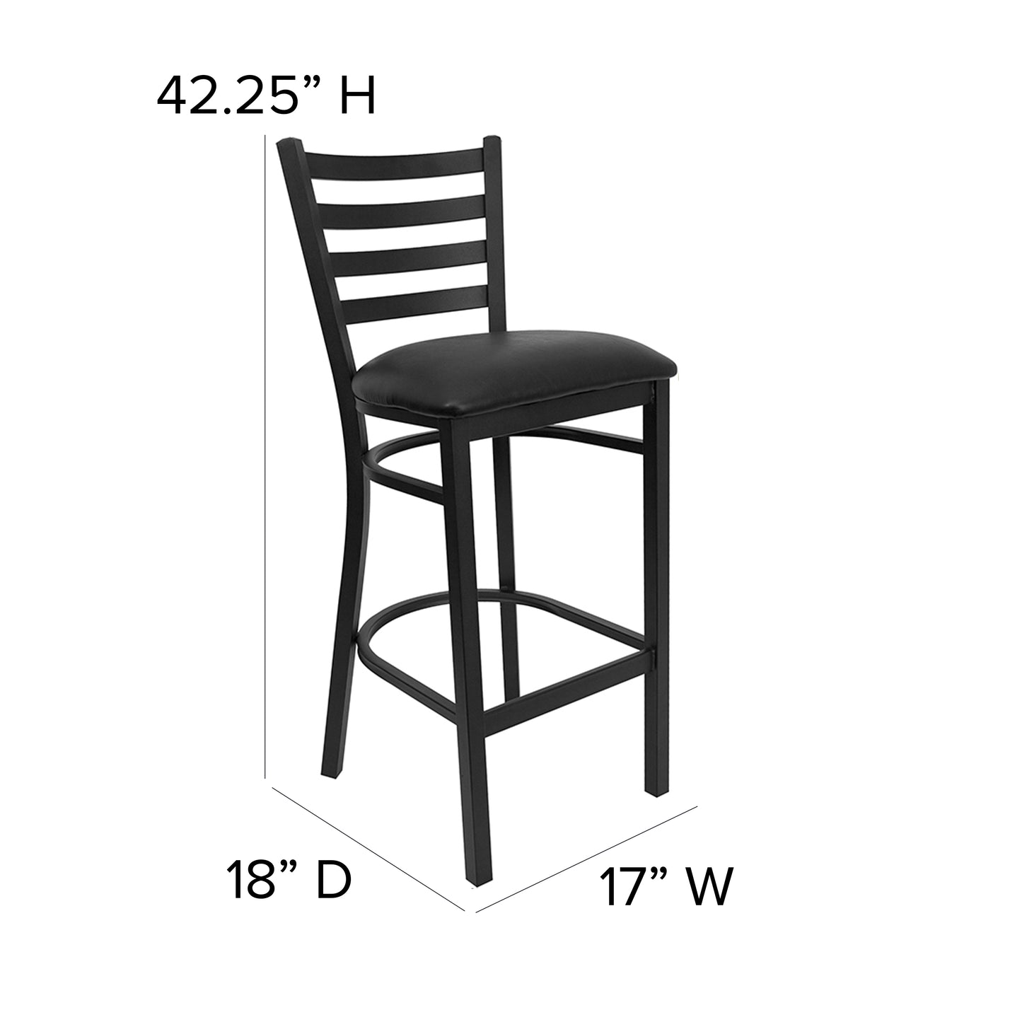 HERCULES Series Black Ladder Back Metal Restaurant Barstool - Black Vinyl Seat Black Vinyl Seat/Black Metal Frame