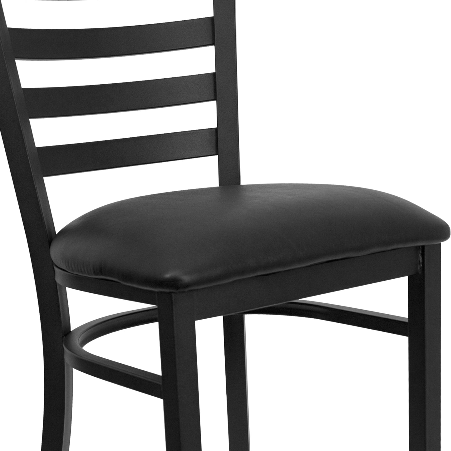 HERCULES Series Black Ladder Back Metal Restaurant Barstool - Black Vinyl Seat Black Vinyl Seat/Black Metal Frame