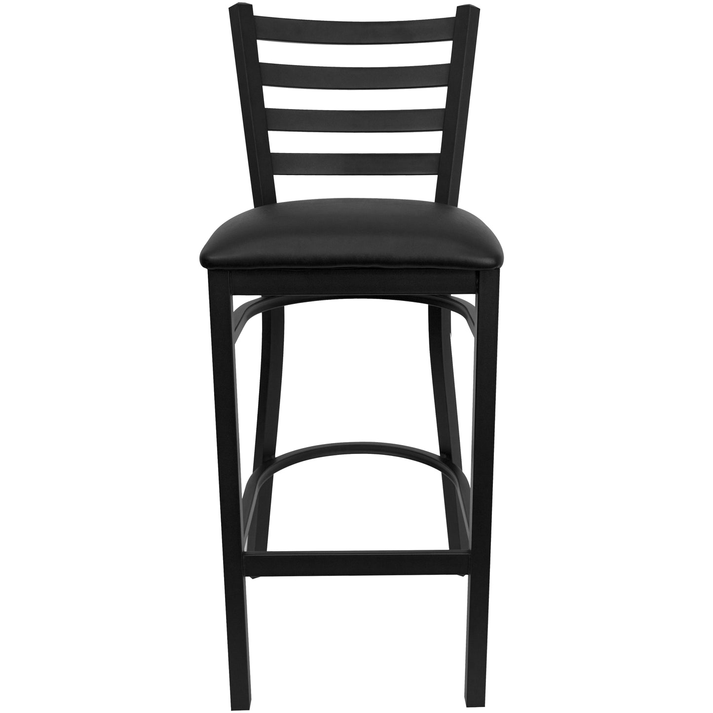 HERCULES Series Black Ladder Back Metal Restaurant Barstool - Black Vinyl Seat Black Vinyl Seat/Black Metal Frame