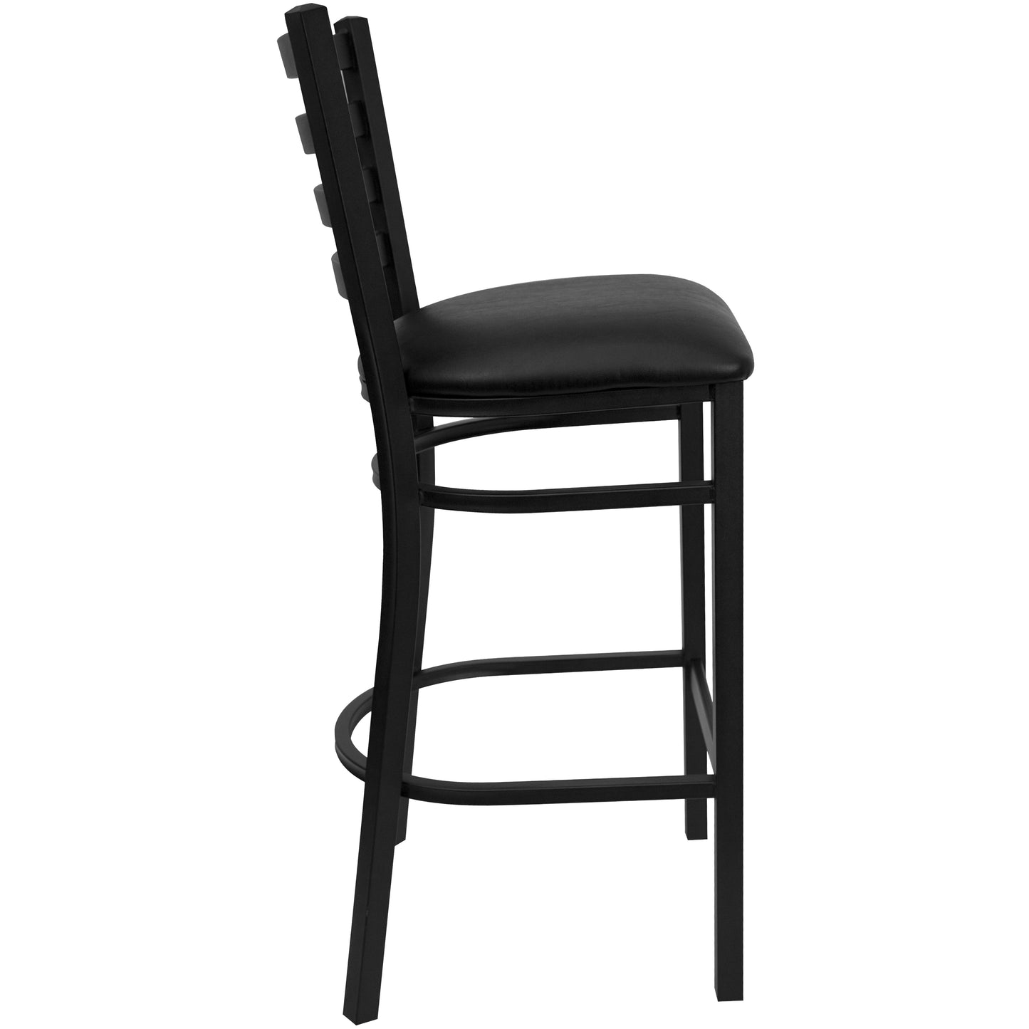 HERCULES Series Black Ladder Back Metal Restaurant Barstool - Black Vinyl Seat Black Vinyl Seat/Black Metal Frame