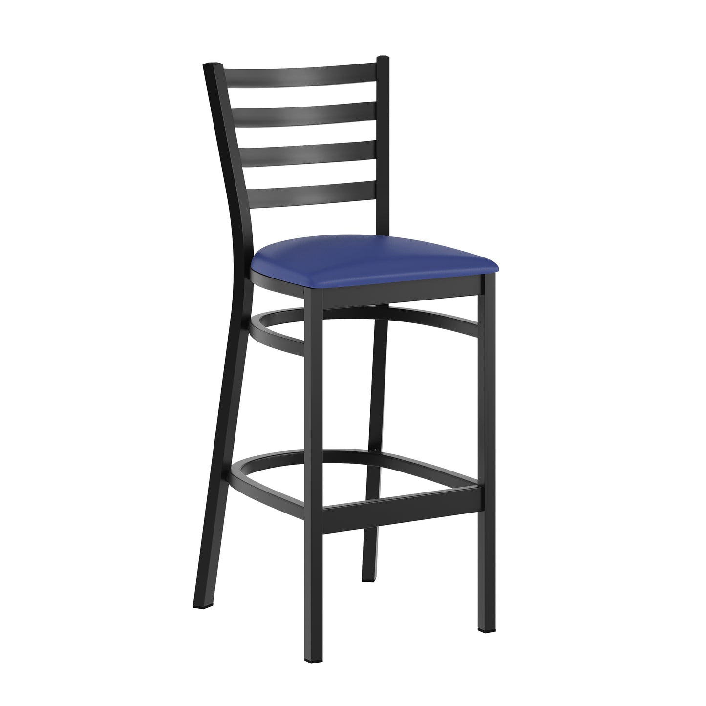 HERCULES Black Ladder Back Metal Restaurant Barstool - Blue Vinyl Seat Blue Vinyl Seat/Black Metal Frame