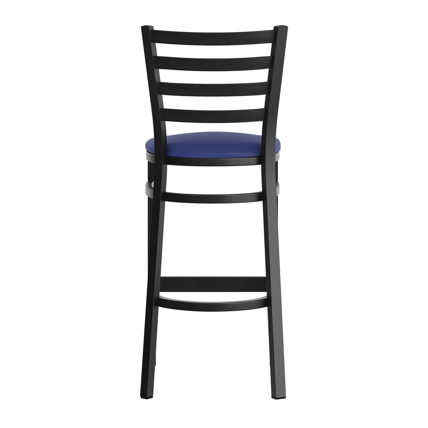 HERCULES Black Ladder Back Metal Restaurant Barstool - Blue Vinyl Seat Blue Vinyl Seat/Black Metal Frame