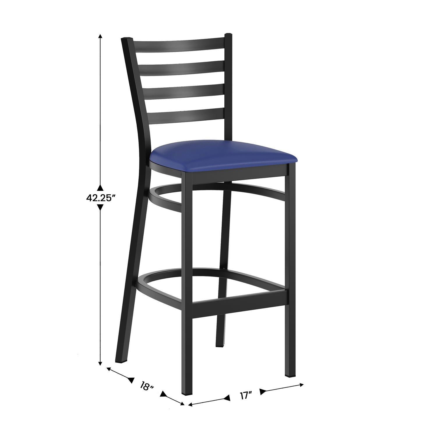 HERCULES Black Ladder Back Metal Restaurant Barstool - Blue Vinyl Seat Blue Vinyl Seat/Black Metal Frame