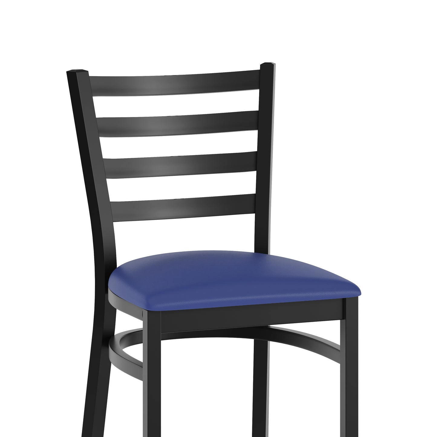 HERCULES Black Ladder Back Metal Restaurant Barstool - Blue Vinyl Seat Blue Vinyl Seat/Black Metal Frame