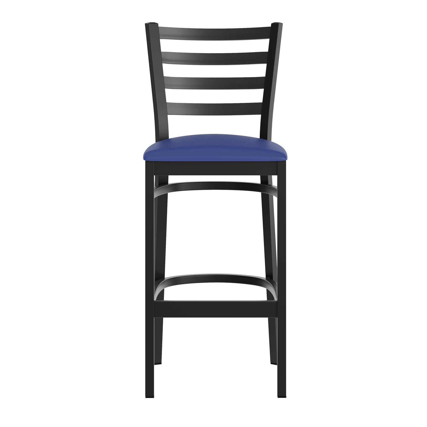 HERCULES Black Ladder Back Metal Restaurant Barstool - Blue Vinyl Seat Blue Vinyl Seat/Black Metal Frame