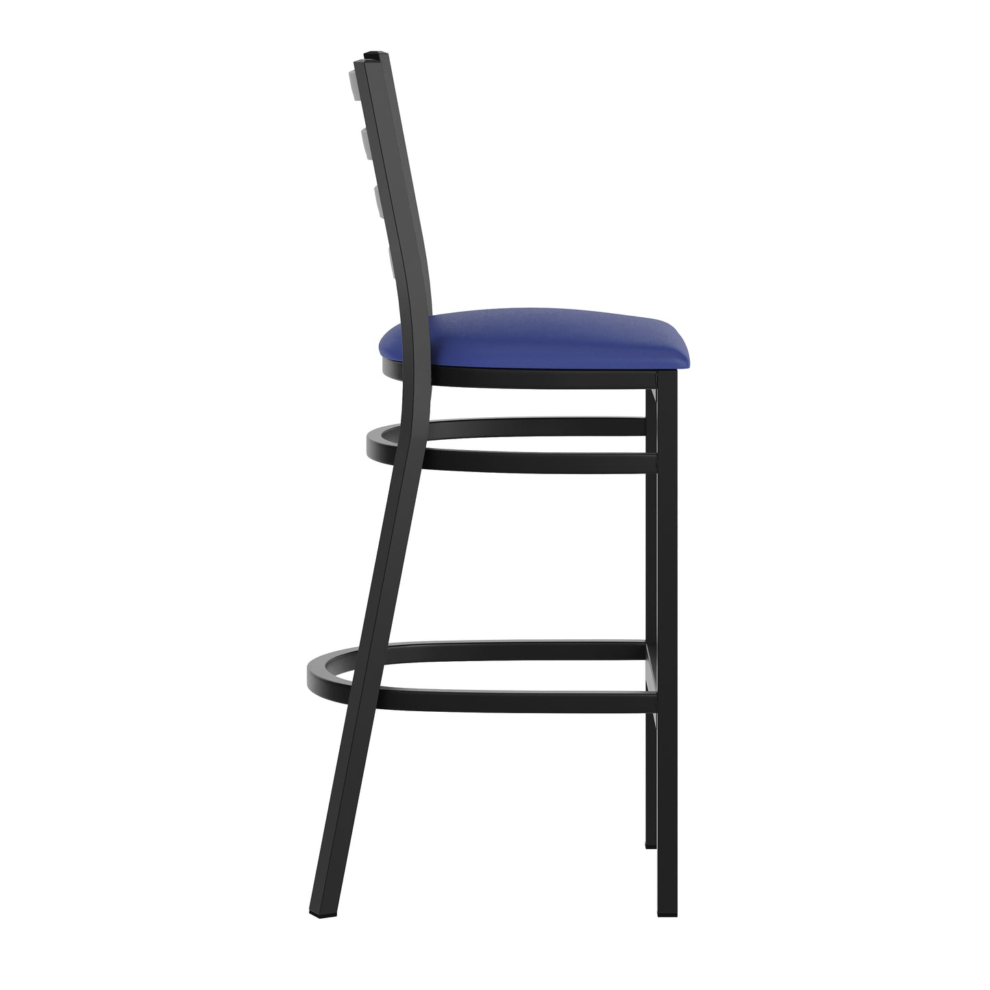 HERCULES Black Ladder Back Metal Restaurant Barstool - Blue Vinyl Seat Blue Vinyl Seat/Black Metal Frame