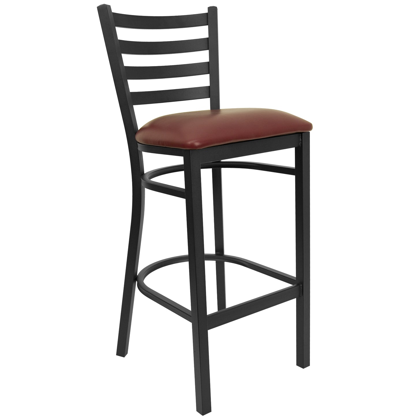 HERCULES Series Black Ladder Back Metal Restaurant Barstool - Burgundy Vinyl Seat Burgundy Vinyl Seat/Black Metal Frame XU-DG697BLAD-BAR-BURV-GG