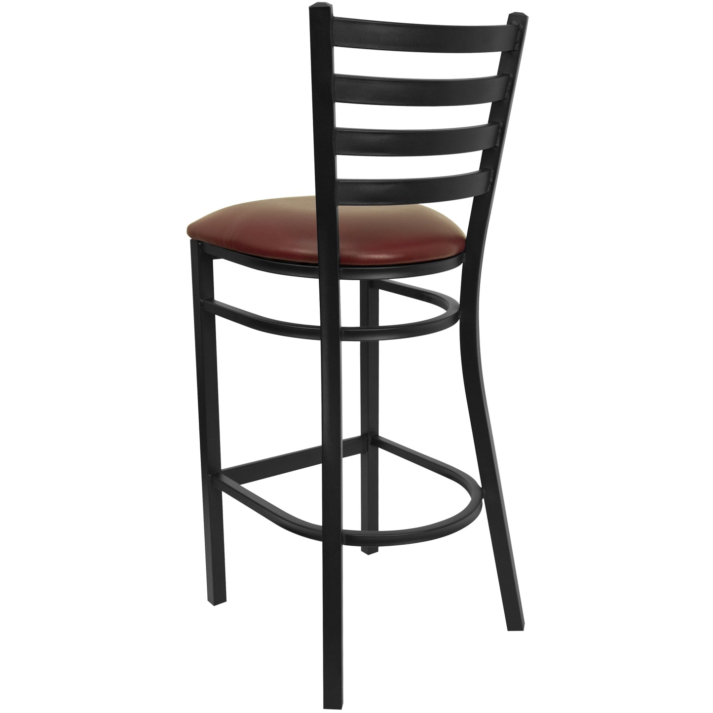 HERCULES Series Black Ladder Back Metal Restaurant Barstool - Burgundy Vinyl Seat Burgundy Vinyl Seat/Black Metal Frame XU-DG697BLAD-BAR-BURV-GG