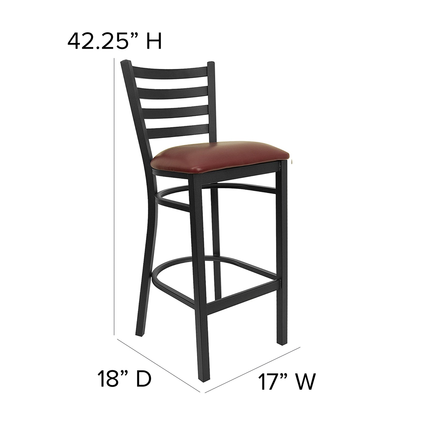 HERCULES Series Black Ladder Back Metal Restaurant Barstool - Burgundy Vinyl Seat Burgundy Vinyl Seat/Black Metal Frame XU-DG697BLAD-BAR-BURV-GG
