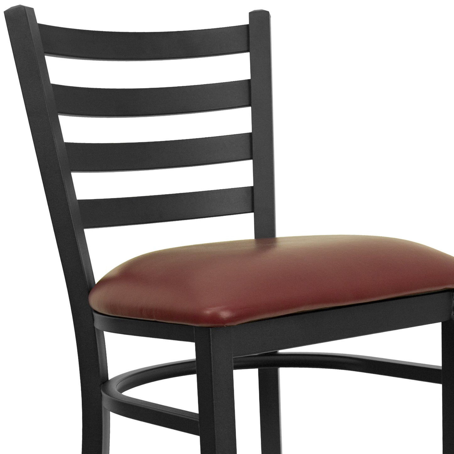 HERCULES Series Black Ladder Back Metal Restaurant Barstool - Burgundy Vinyl Seat Burgundy Vinyl Seat/Black Metal Frame XU-DG697BLAD-BAR-BURV-GG