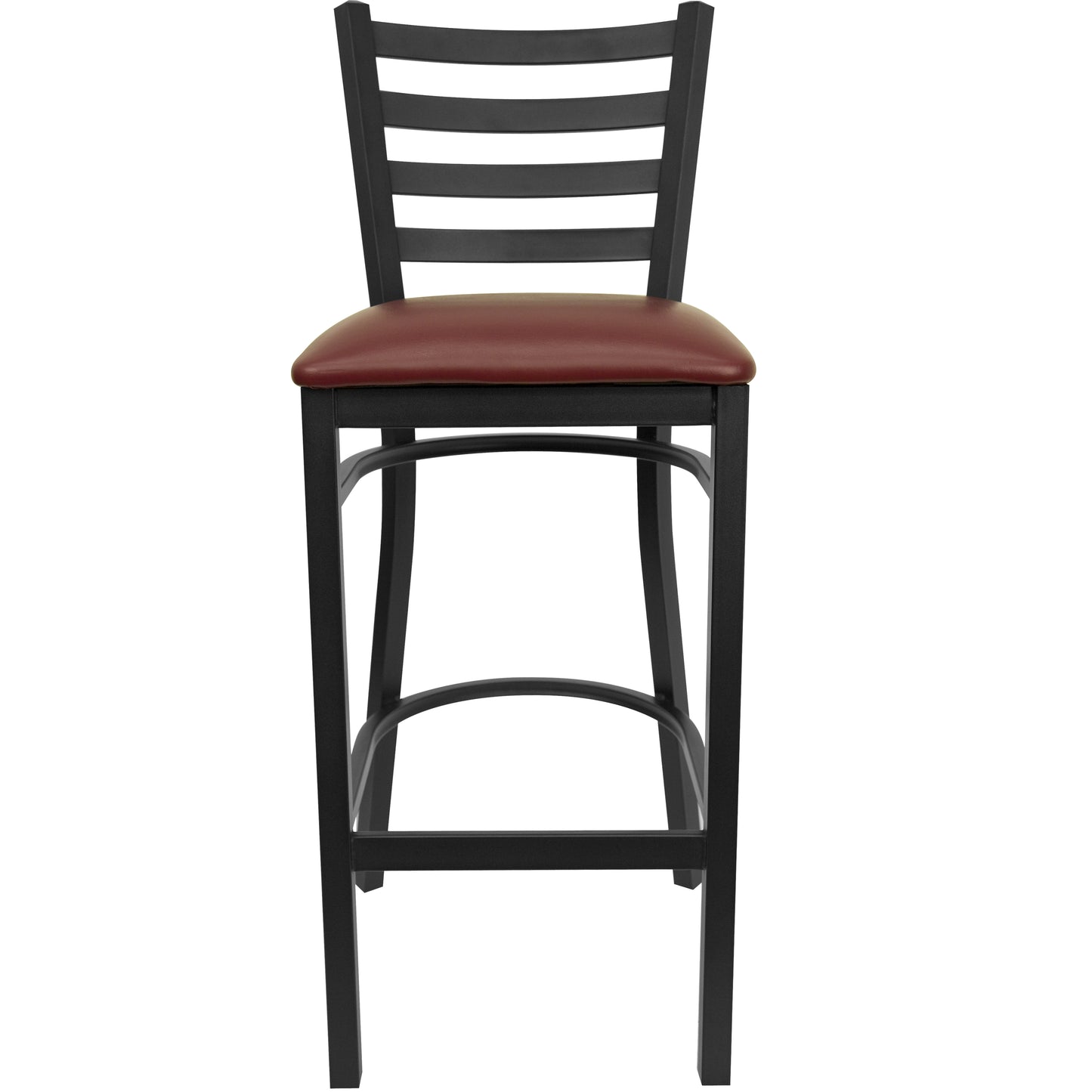 HERCULES Series Black Ladder Back Metal Restaurant Barstool - Burgundy Vinyl Seat Burgundy Vinyl Seat/Black Metal Frame XU-DG697BLAD-BAR-BURV-GG