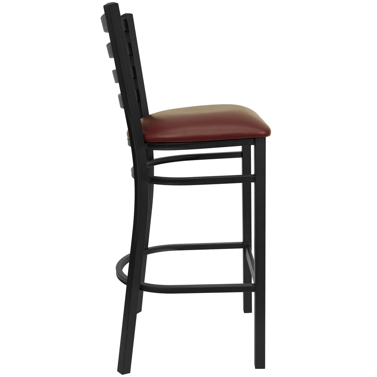 HERCULES Series Black Ladder Back Metal Restaurant Barstool - Burgundy Vinyl Seat Burgundy Vinyl Seat/Black Metal Frame XU-DG697BLAD-BAR-BURV-GG