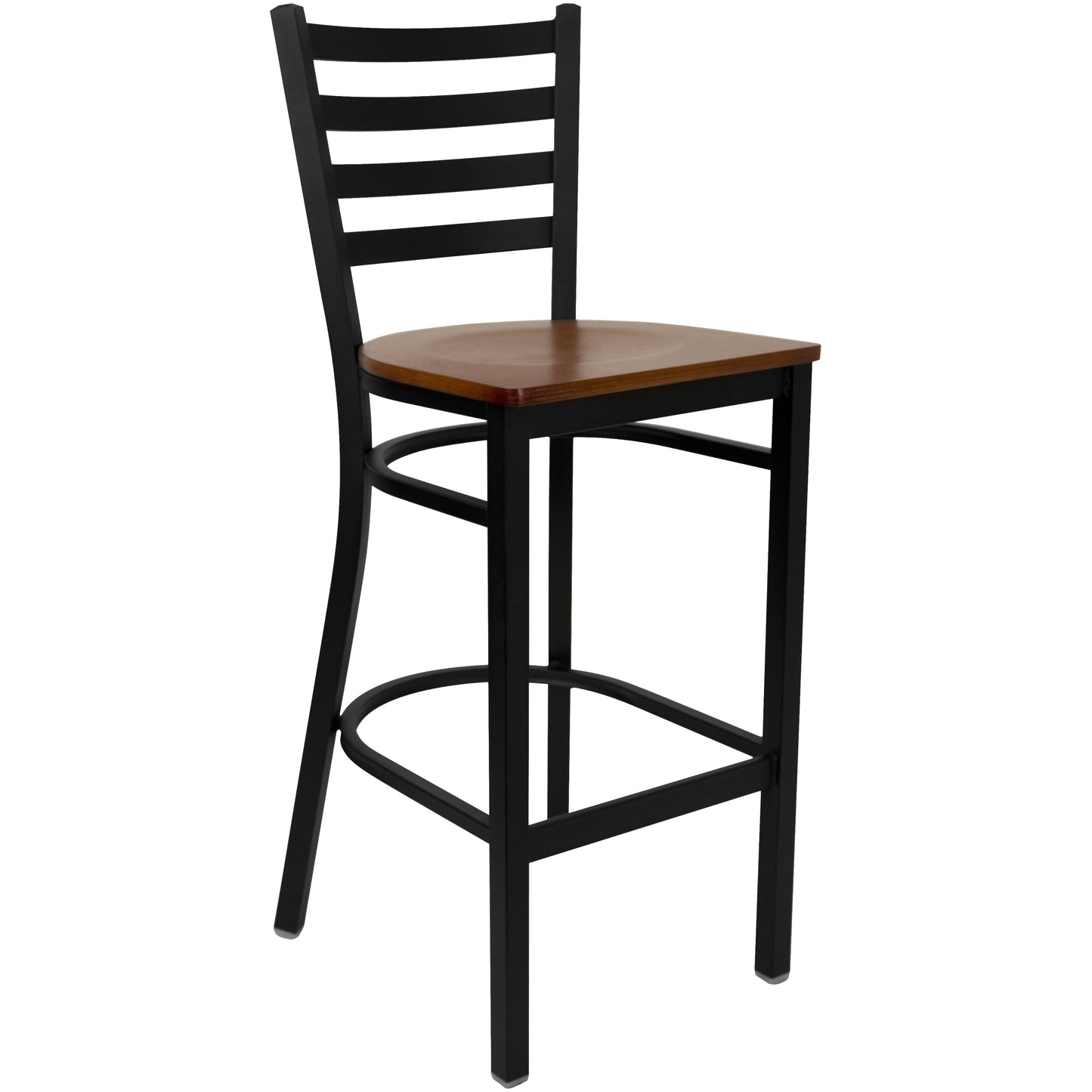 HERCULES Series Black Ladder Back Metal Restaurant Barstool - Cherry Wood Seat Cherry Wood Seat/Black Metal Frame