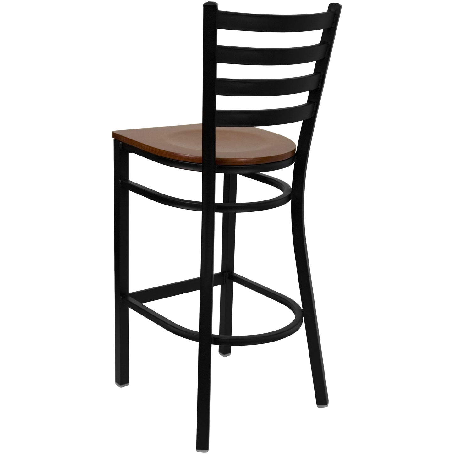 HERCULES Series Black Ladder Back Metal Restaurant Barstool - Cherry Wood Seat Cherry Wood Seat/Black Metal Frame