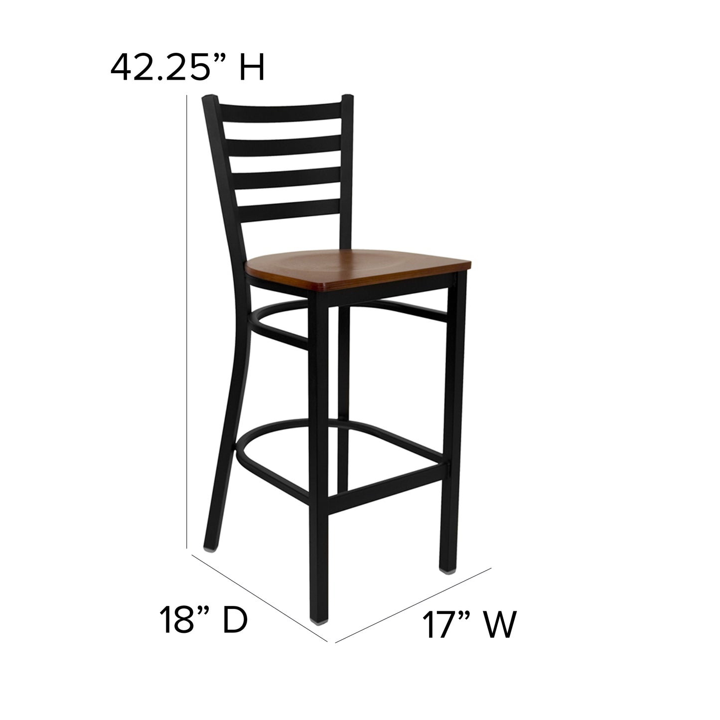 HERCULES Series Black Ladder Back Metal Restaurant Barstool - Cherry Wood Seat Cherry Wood Seat/Black Metal Frame