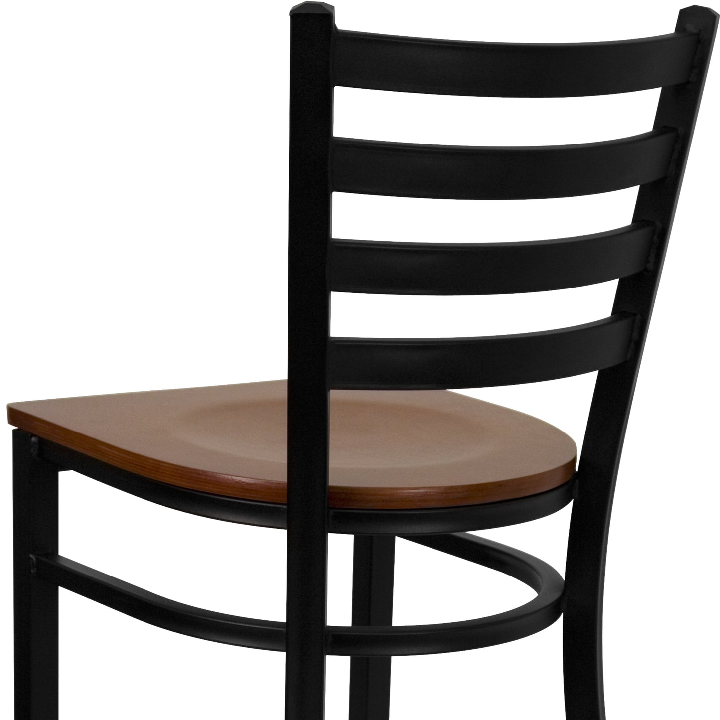 HERCULES Series Black Ladder Back Metal Restaurant Barstool - Cherry Wood Seat Cherry Wood Seat/Black Metal Frame