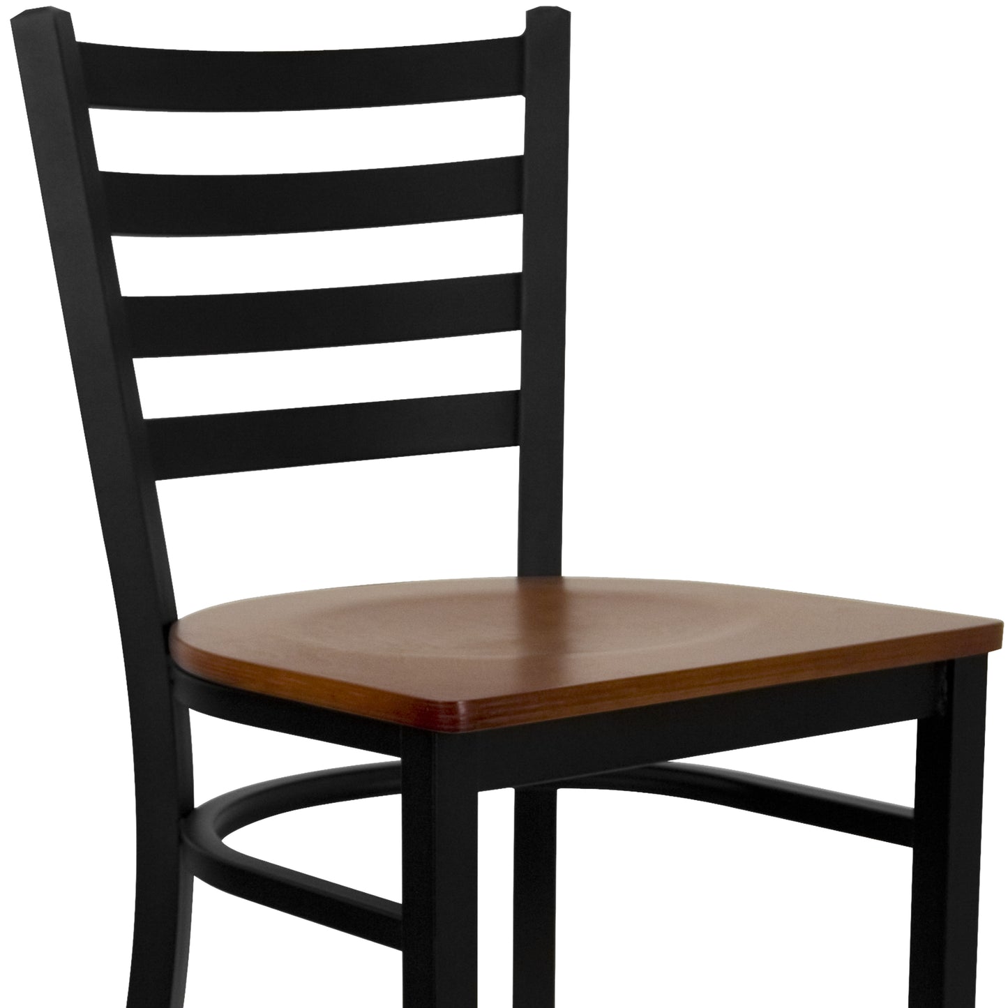 HERCULES Series Black Ladder Back Metal Restaurant Barstool - Cherry Wood Seat Cherry Wood Seat/Black Metal Frame