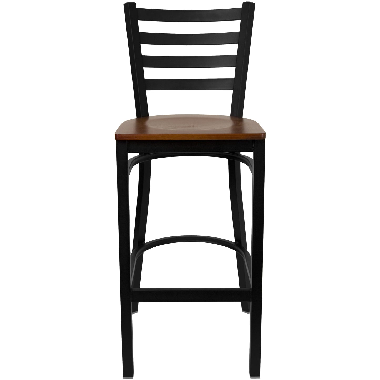HERCULES Series Black Ladder Back Metal Restaurant Barstool - Cherry Wood Seat Cherry Wood Seat/Black Metal Frame