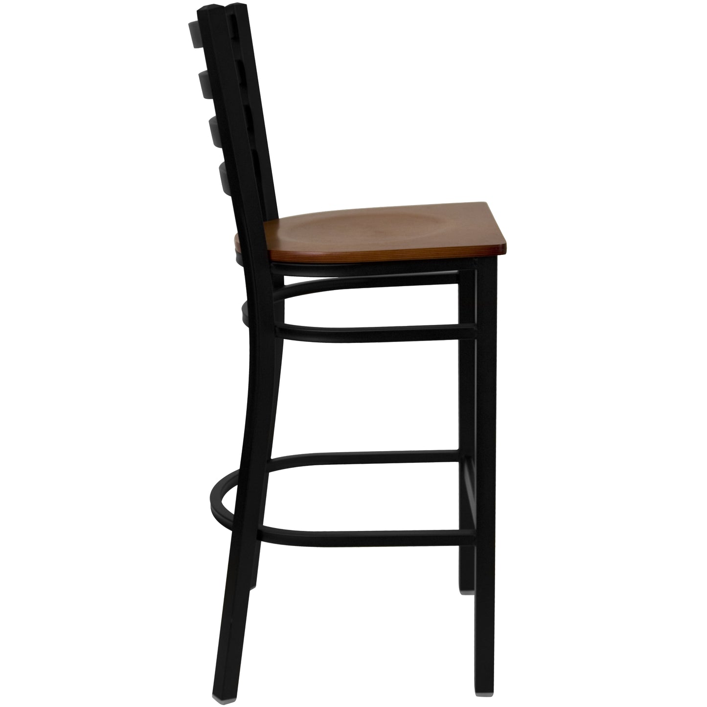 HERCULES Series Black Ladder Back Metal Restaurant Barstool - Cherry Wood Seat Cherry Wood Seat/Black Metal Frame