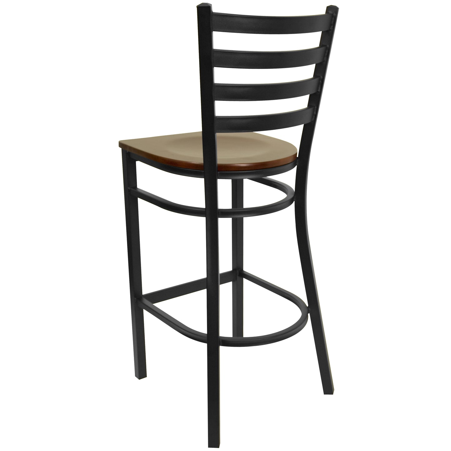 HERCULES Series Black Ladder Back Metal Restaurant Barstool - Mahogany Wood Seat Mahogany Wood Seat/Black Metal Frame