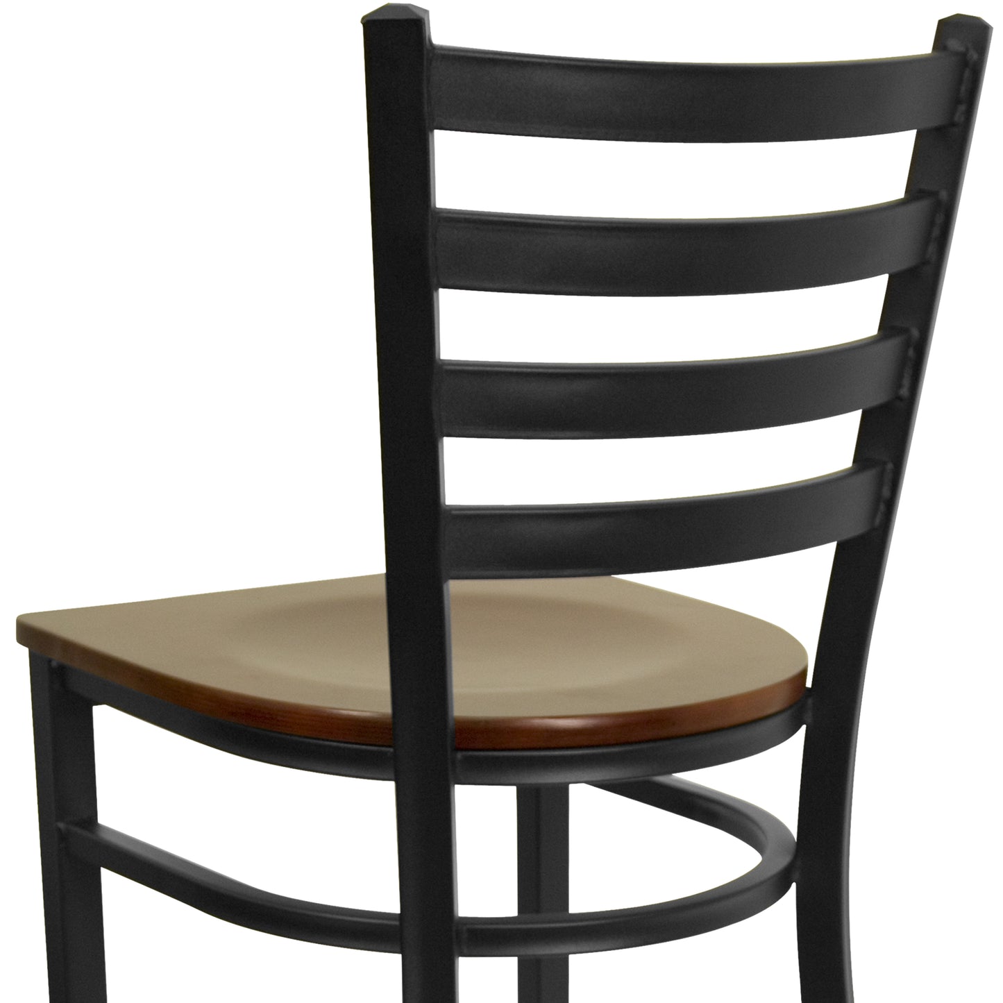 HERCULES Series Black Ladder Back Metal Restaurant Barstool - Mahogany Wood Seat Mahogany Wood Seat/Black Metal Frame