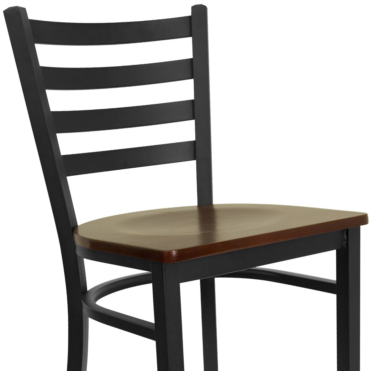 HERCULES Series Black Ladder Back Metal Restaurant Barstool - Mahogany Wood Seat Mahogany Wood Seat/Black Metal Frame