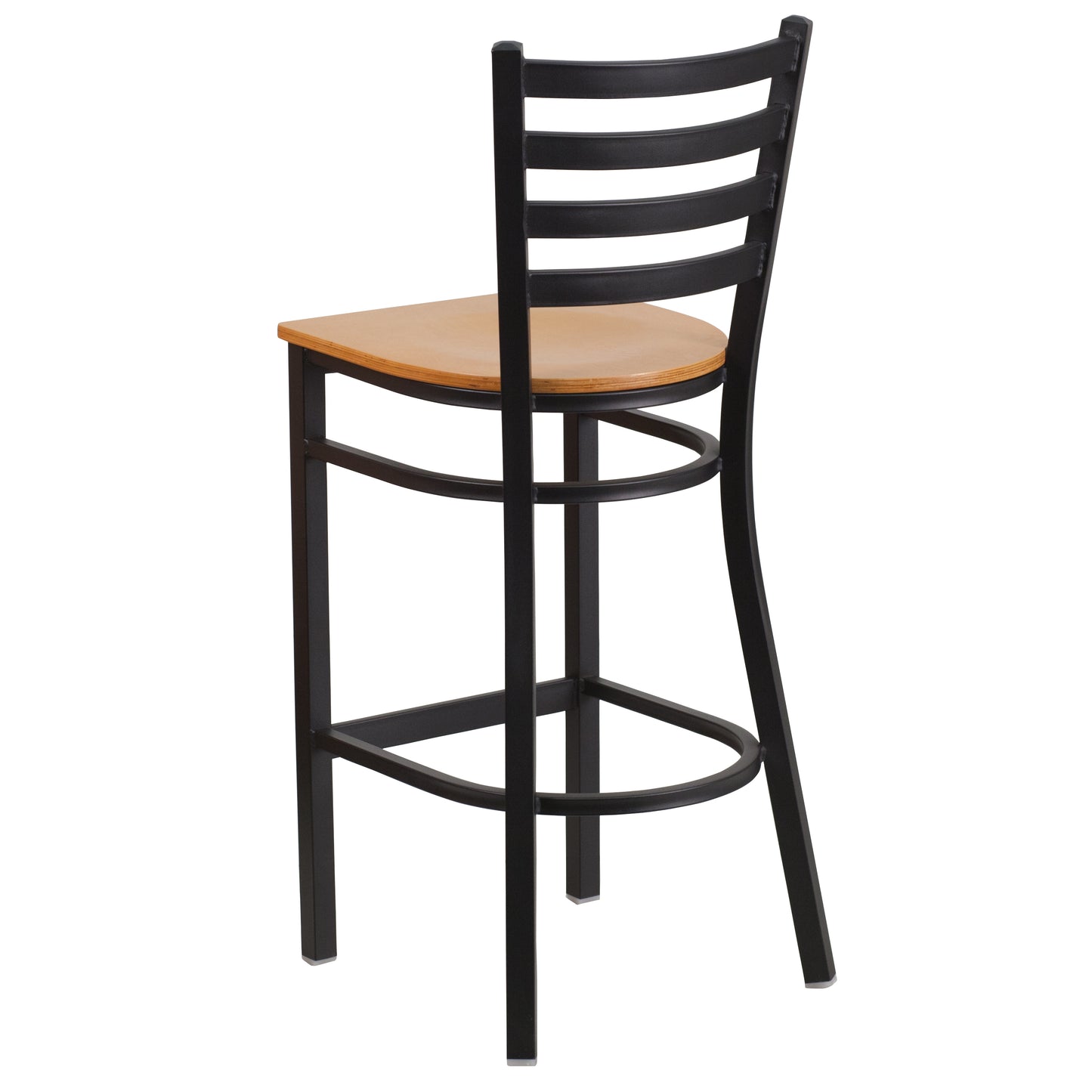 HERCULES Series Black Ladder Back Metal Restaurant Barstool - Natural Wood Seat Natural Wood Seat/Black Metal Frame XU-DG697BLAD-BAR-NATW-GG