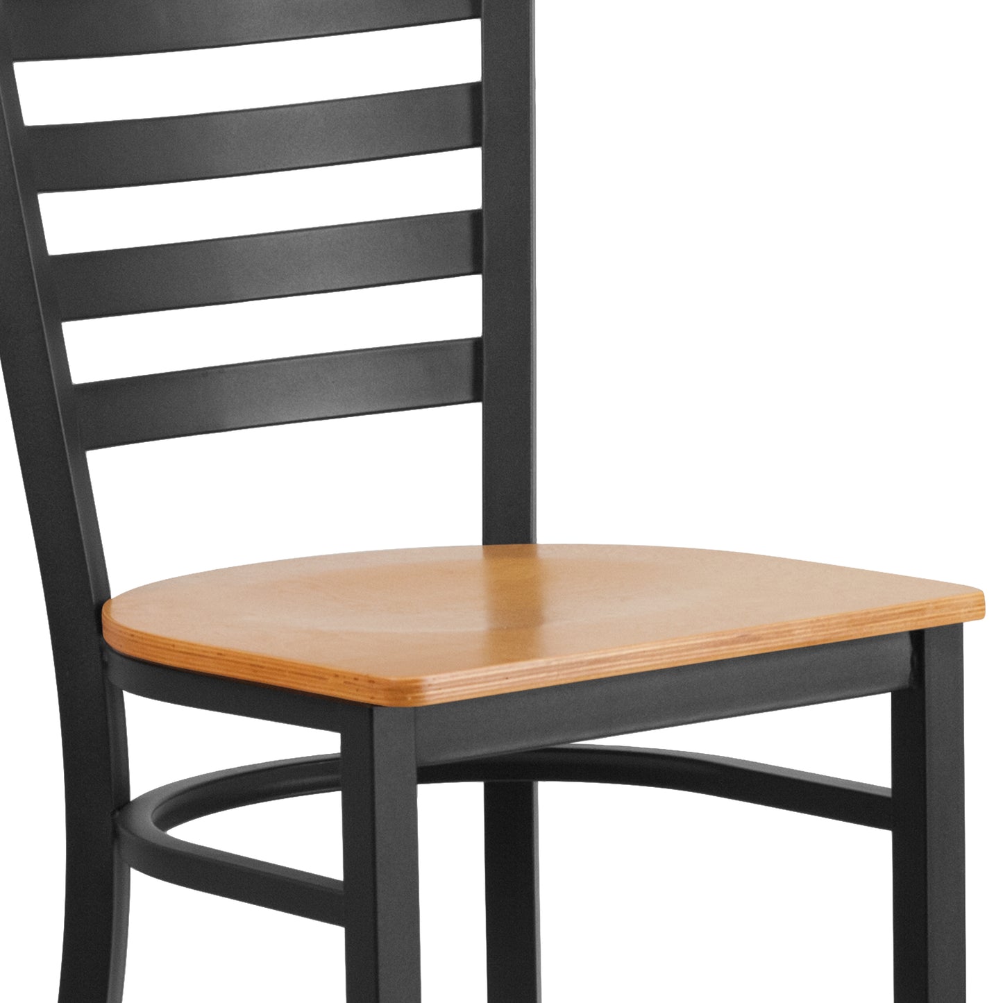 HERCULES Series Black Ladder Back Metal Restaurant Barstool - Natural Wood Seat Natural Wood Seat/Black Metal Frame XU-DG697BLAD-BAR-NATW-GG