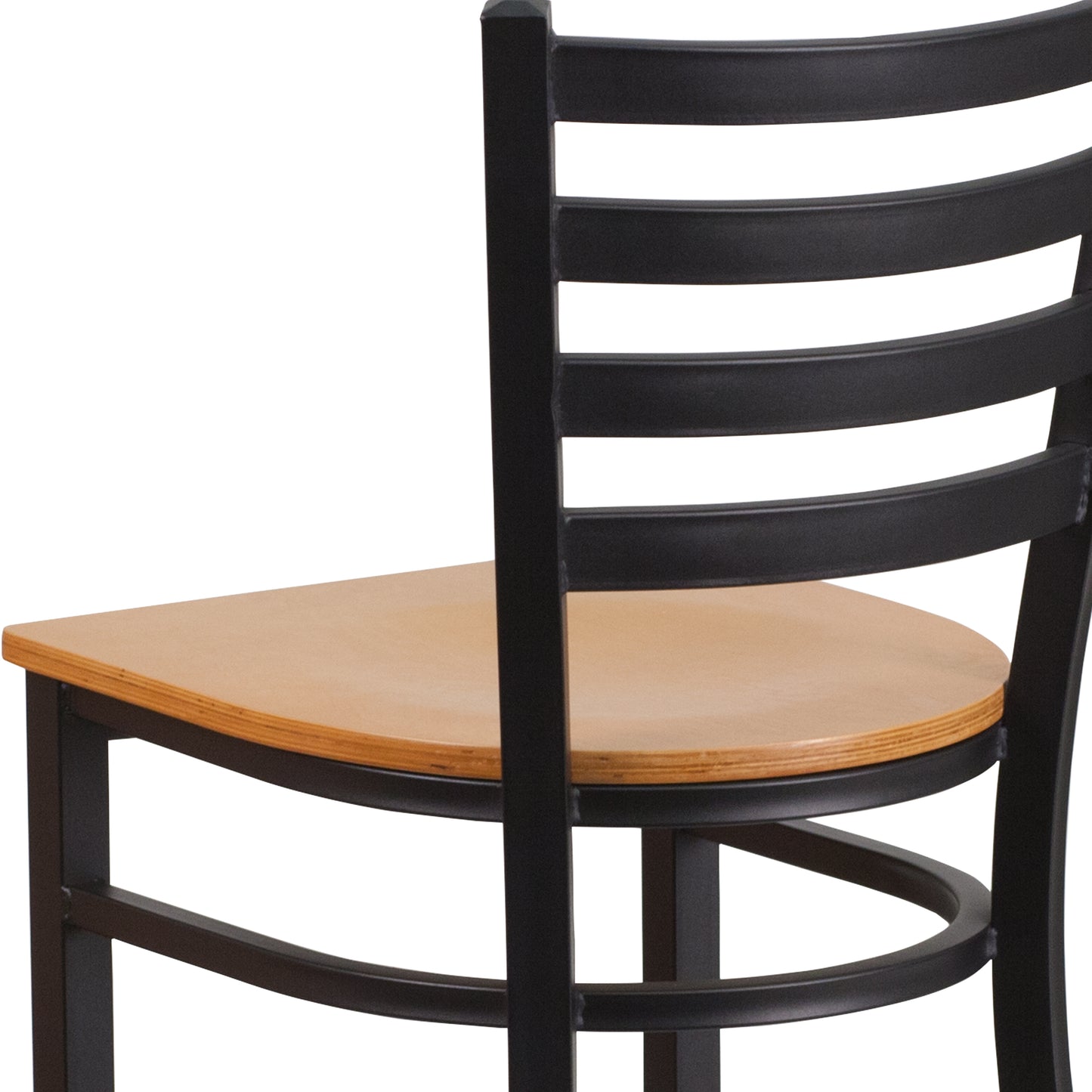 HERCULES Series Black Ladder Back Metal Restaurant Barstool - Natural Wood Seat Natural Wood Seat/Black Metal Frame XU-DG697BLAD-BAR-NATW-GG
