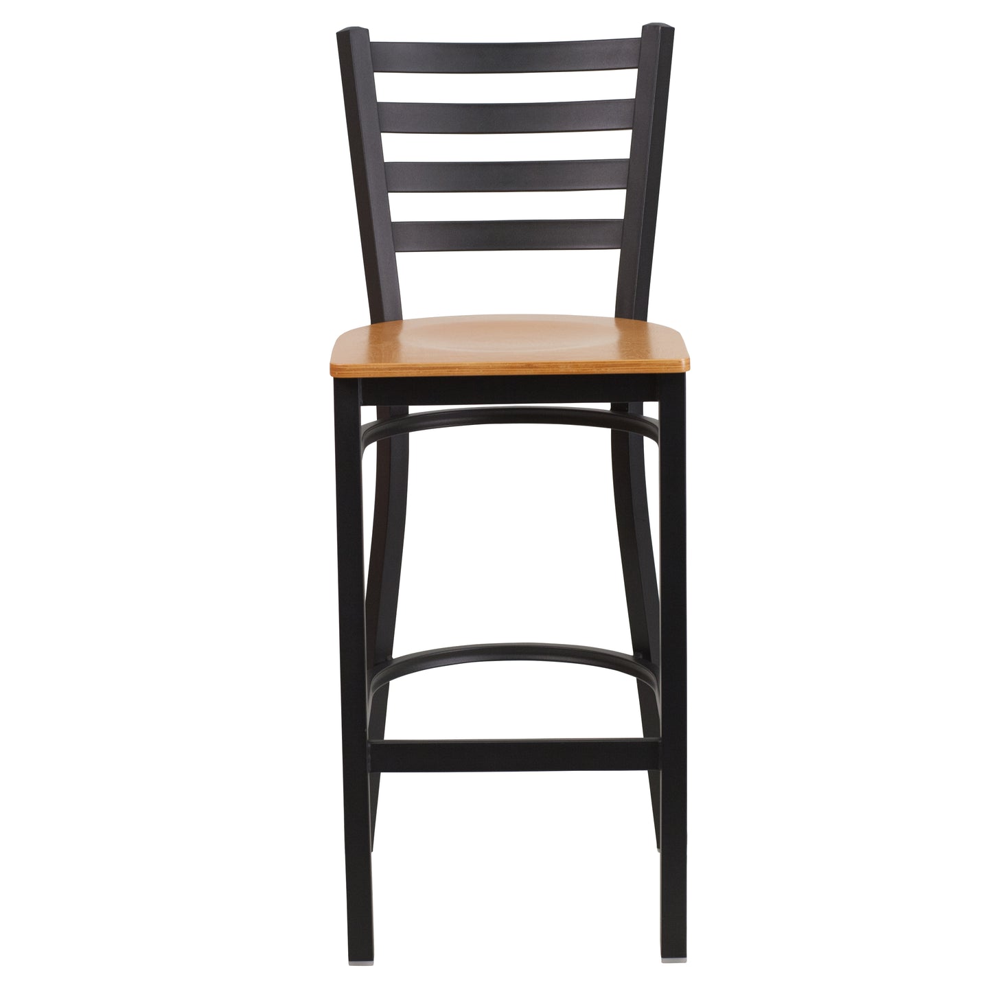 HERCULES Series Black Ladder Back Metal Restaurant Barstool - Natural Wood Seat Natural Wood Seat/Black Metal Frame XU-DG697BLAD-BAR-NATW-GG