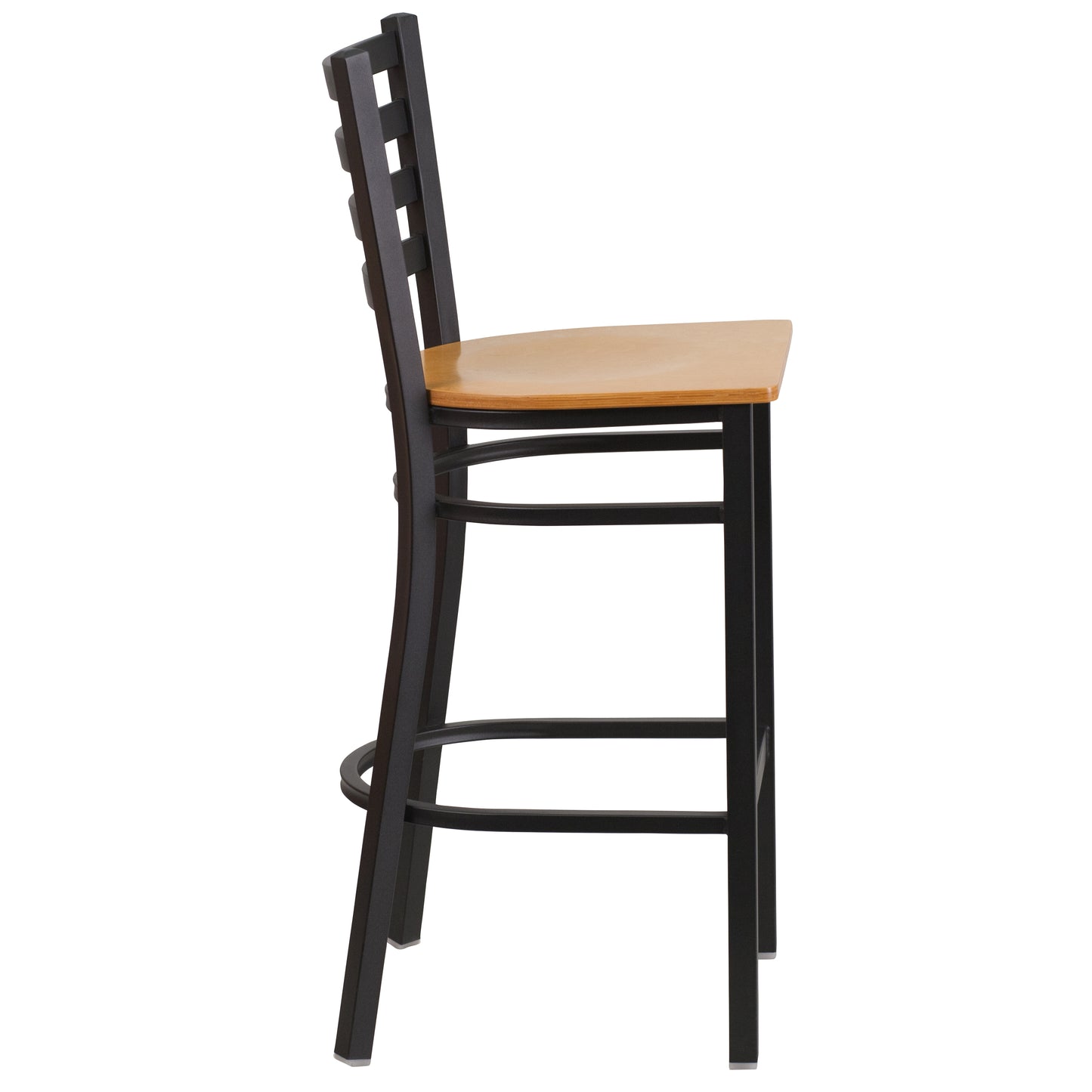 HERCULES Series Black Ladder Back Metal Restaurant Barstool - Natural Wood Seat Natural Wood Seat/Black Metal Frame XU-DG697BLAD-BAR-NATW-GG
