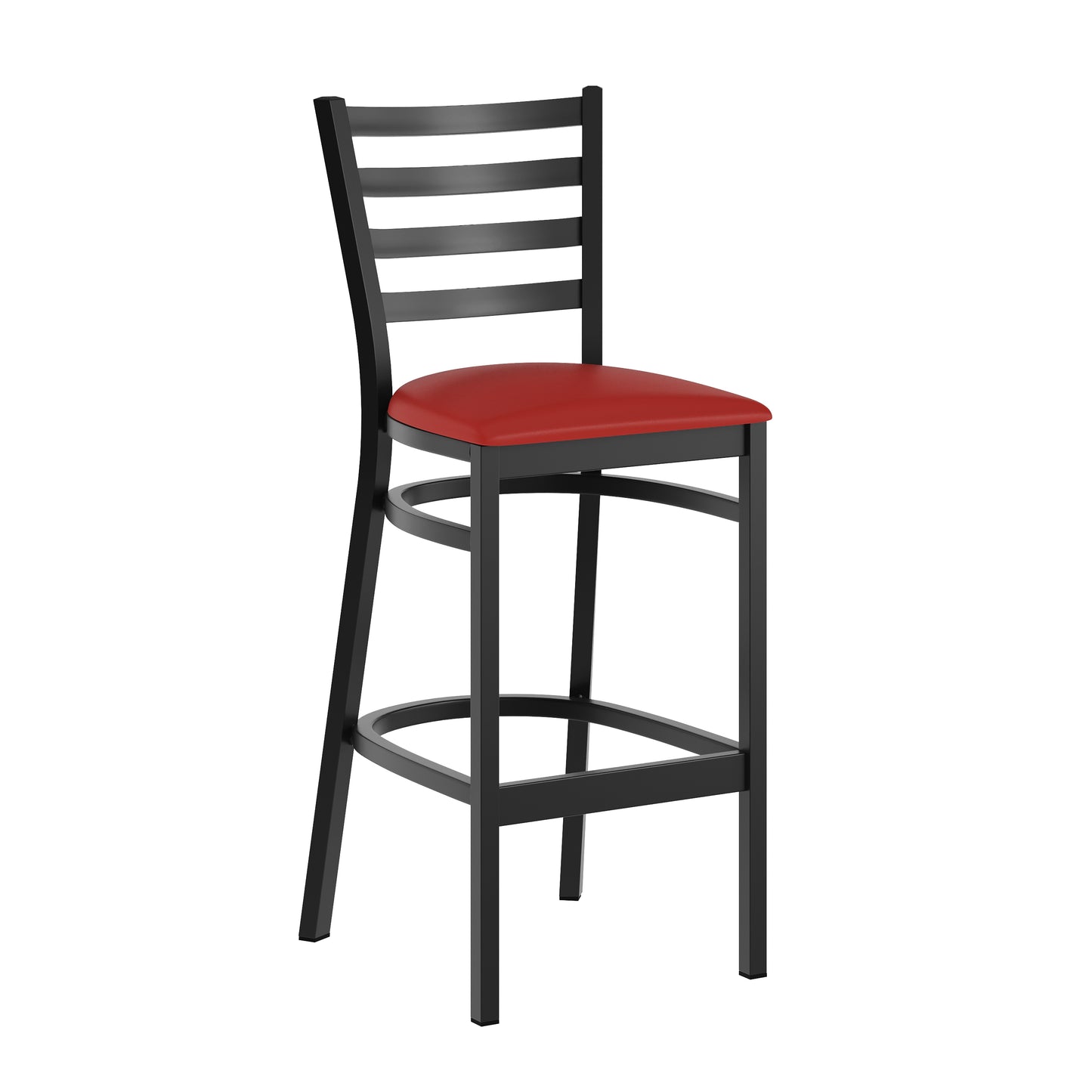HERCULES Black Ladder Back Metal Restaurant Barstool - Red Vinyl Seat Red Vinyl Seat/Black Metal Frame