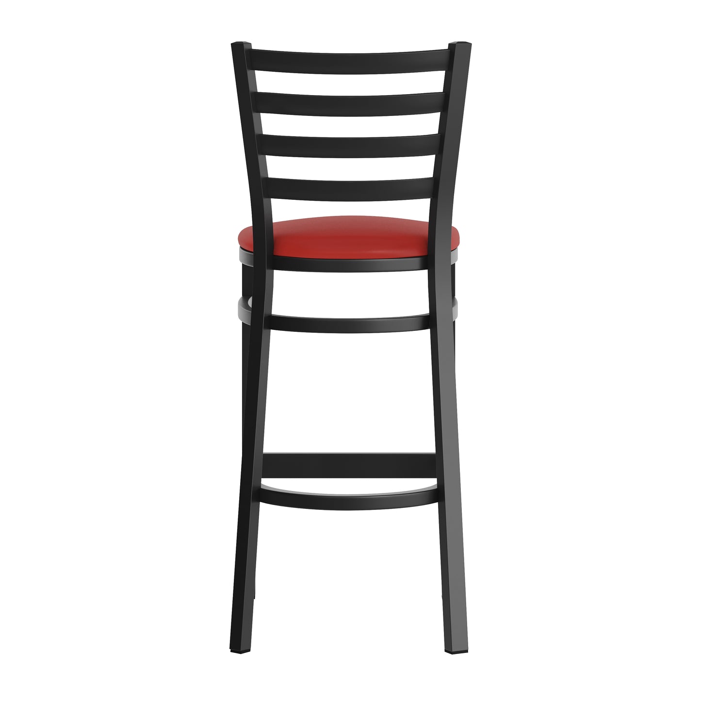 HERCULES Black Ladder Back Metal Restaurant Barstool - Red Vinyl Seat Red Vinyl Seat/Black Metal Frame