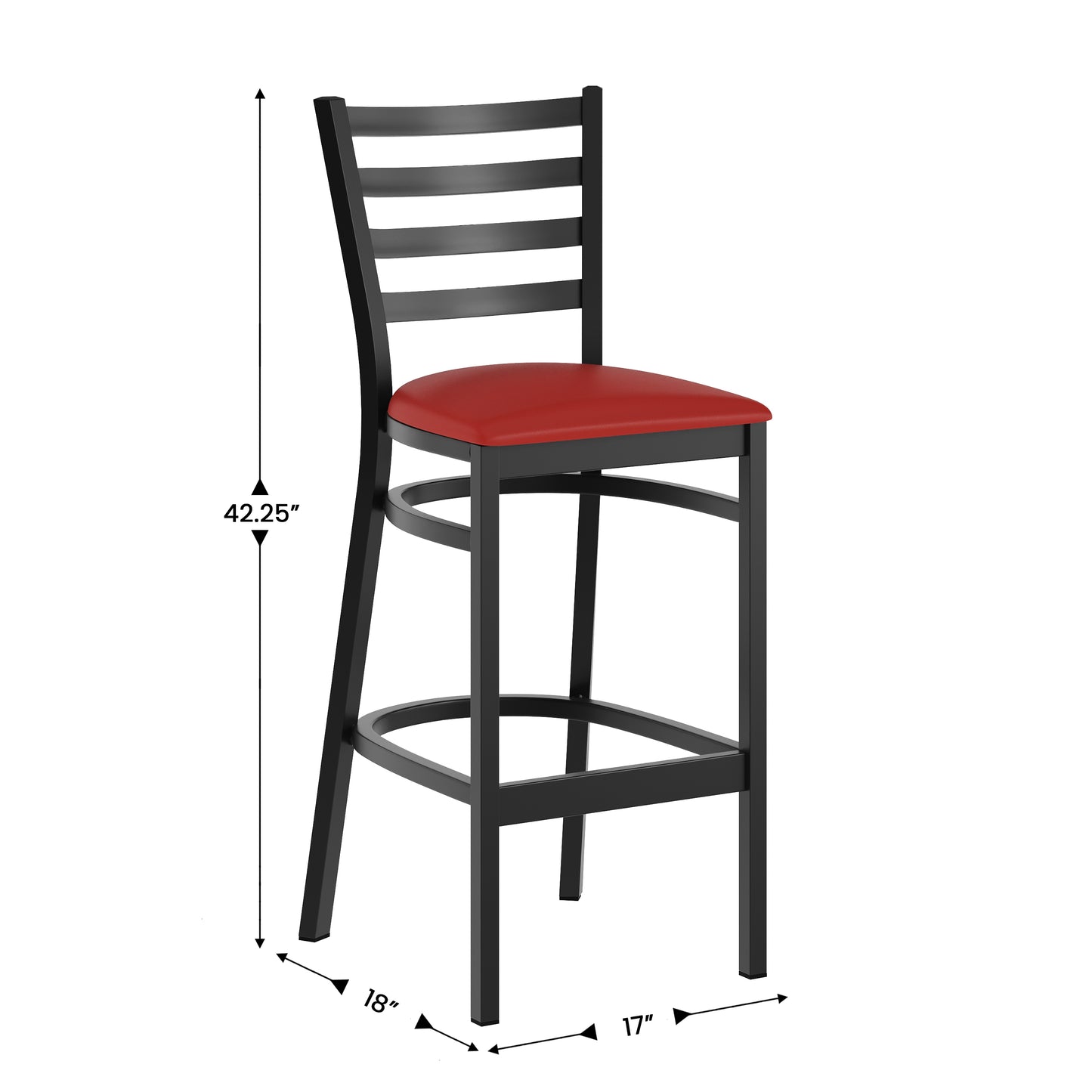 HERCULES Black Ladder Back Metal Restaurant Barstool - Red Vinyl Seat Red Vinyl Seat/Black Metal Frame