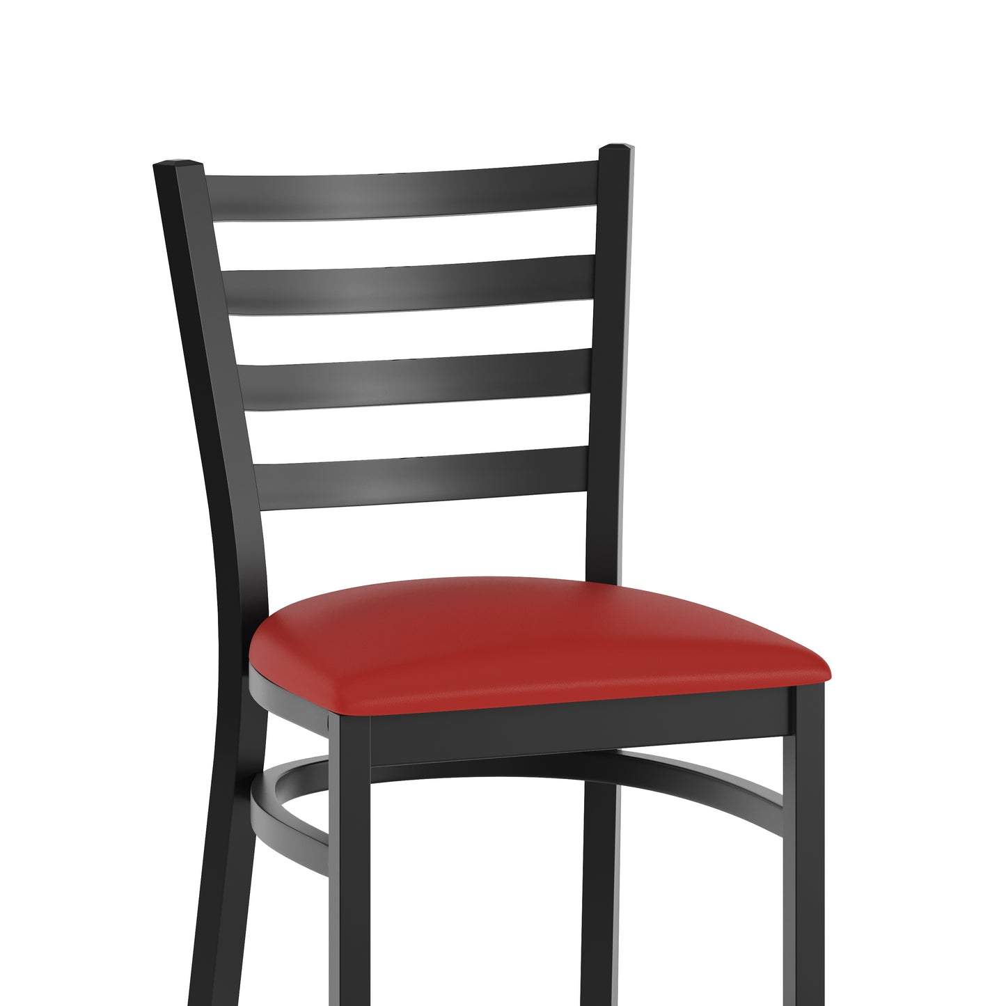 HERCULES Black Ladder Back Metal Restaurant Barstool - Red Vinyl Seat Red Vinyl Seat/Black Metal Frame