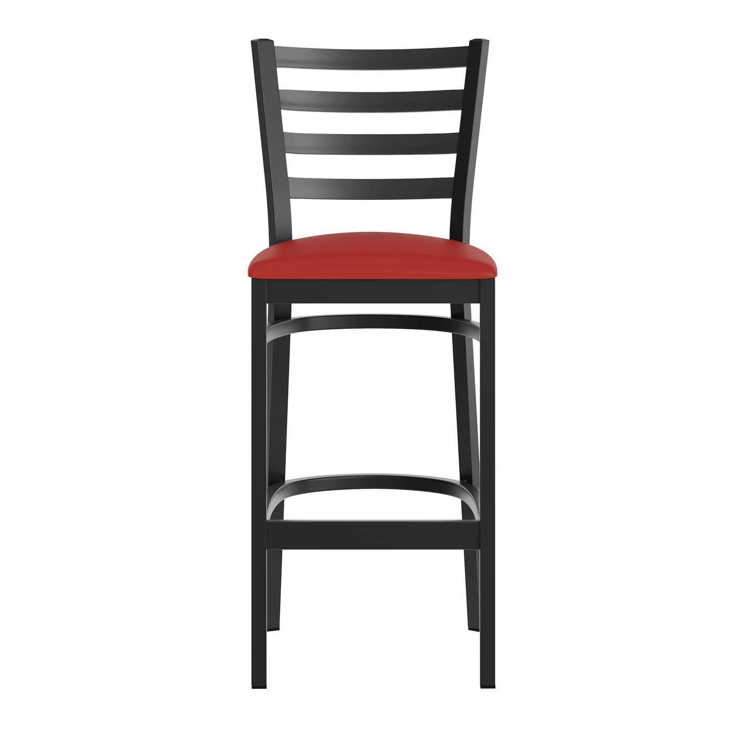 HERCULES Black Ladder Back Metal Restaurant Barstool - Red Vinyl Seat Red Vinyl Seat/Black Metal Frame