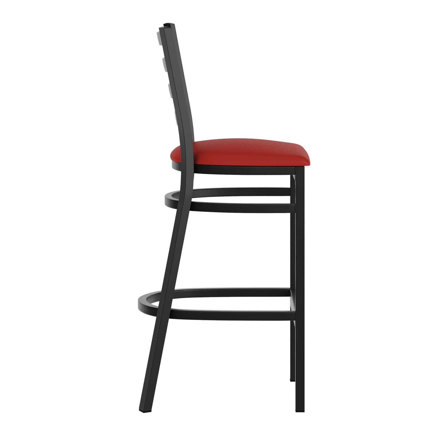 HERCULES Black Ladder Back Metal Restaurant Barstool - Red Vinyl Seat Red Vinyl Seat/Black Metal Frame