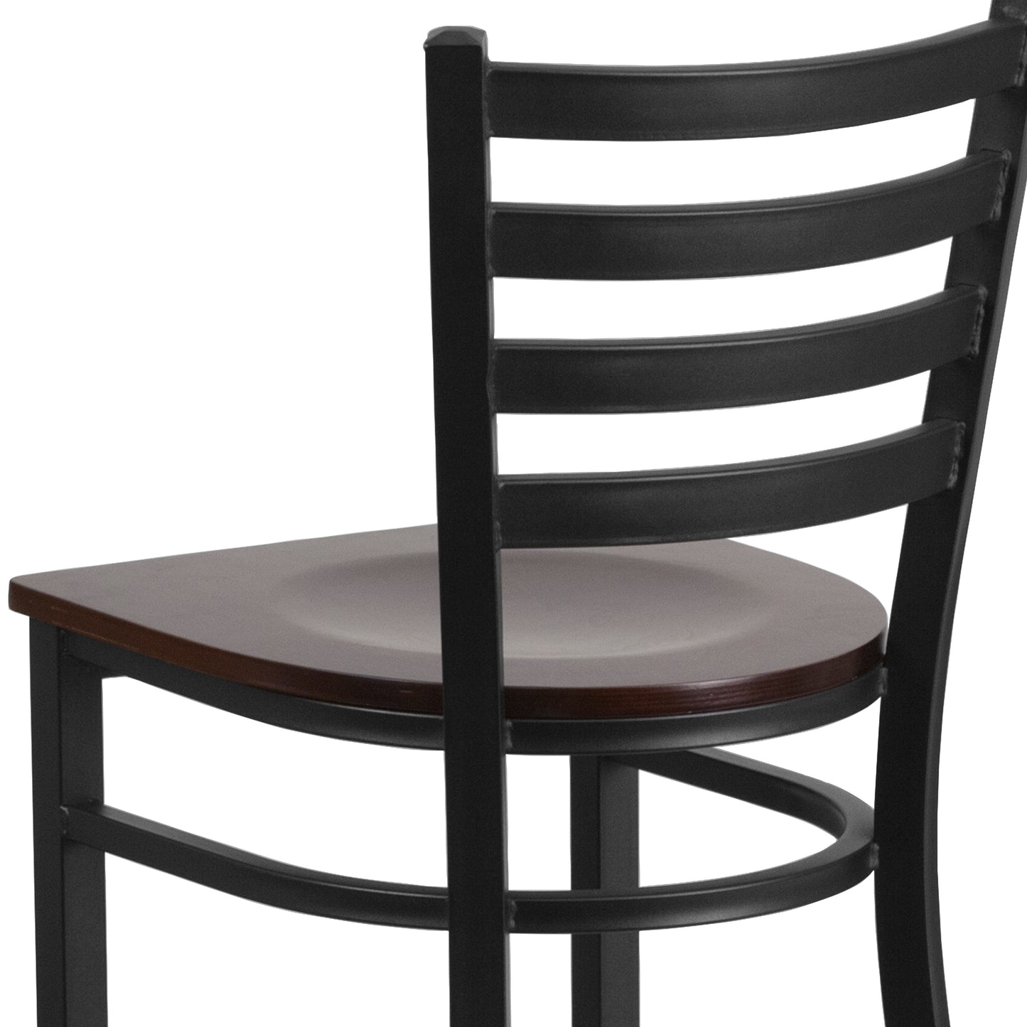 HERCULES Series Black Ladder Back Metal Restaurant Barstool - Walnut Wood Seat Walnut Wood Seat/Black Metal Frame