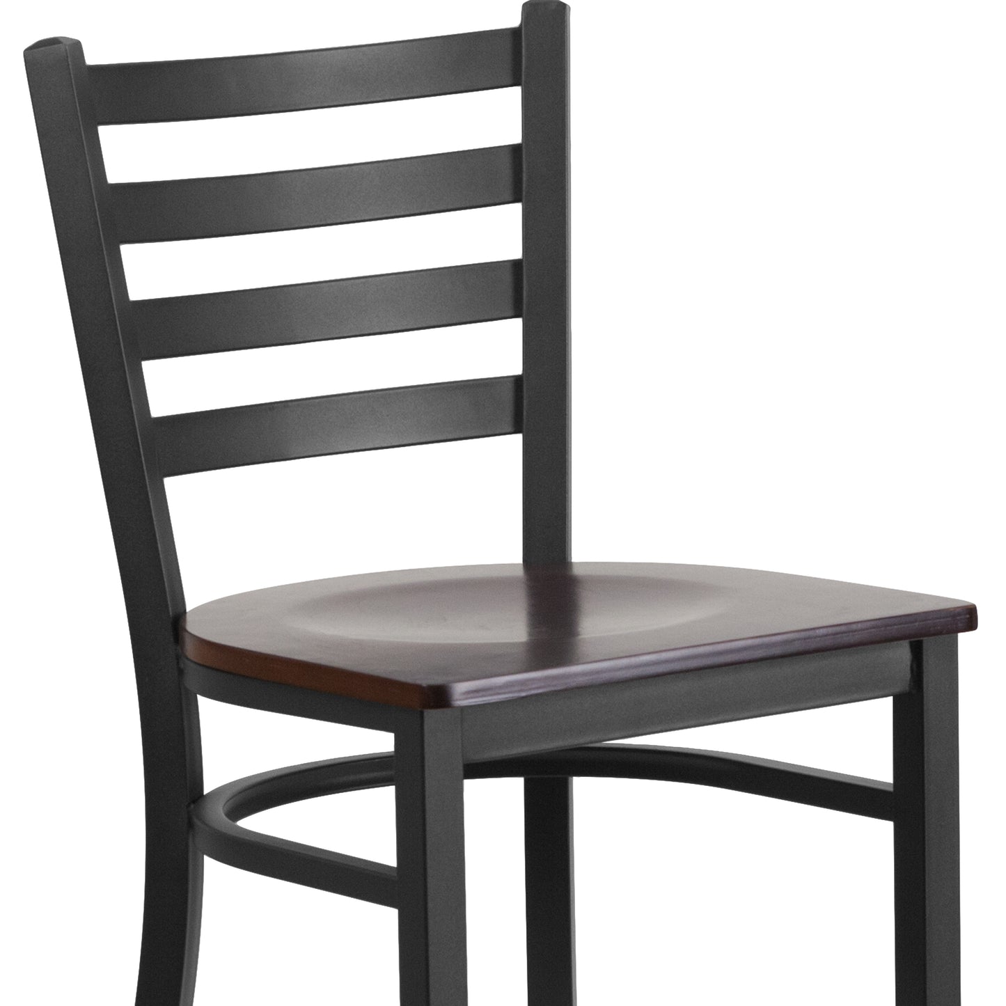 HERCULES Series Black Ladder Back Metal Restaurant Barstool - Walnut Wood Seat Walnut Wood Seat/Black Metal Frame