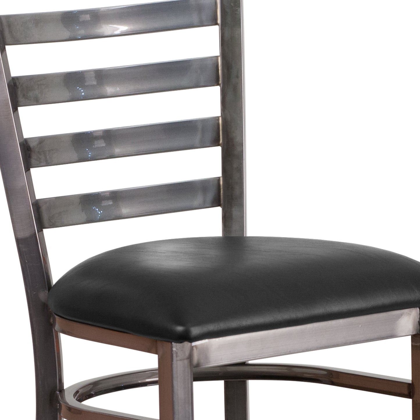 HERCULES Series Silver Antique Finish with Clear Coat Ladder Back Metal Restaurant Barstool - Black Vinyl Seat Black Vinyl Seat/Clear Coated Metal Frame