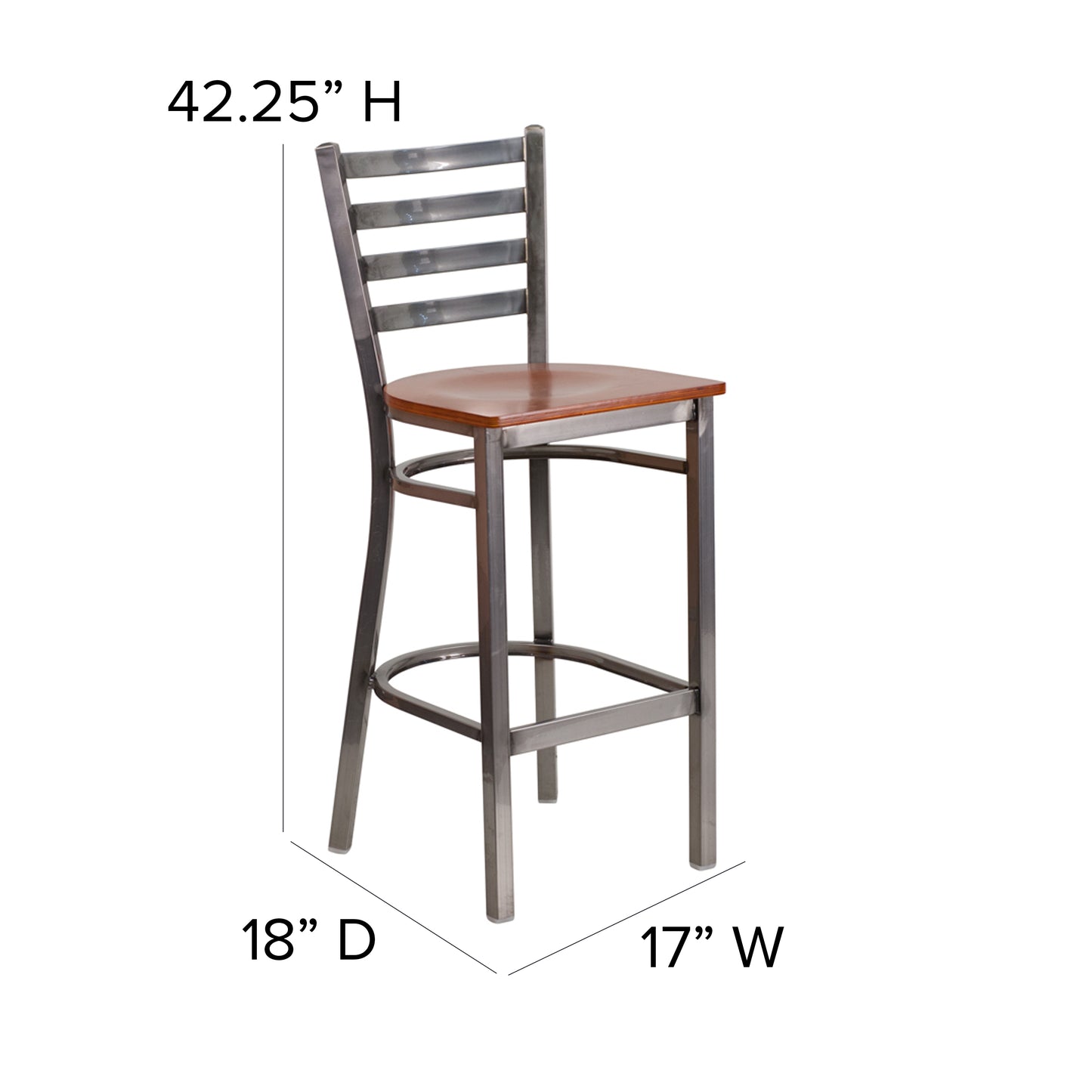 HERCULES Series Silver Antique Finish with Clear Coat Ladder Back Metal Restaurant Barstool - Cherry Wood Seat Cherry Wood Seat/Clear Coated Metal Frame