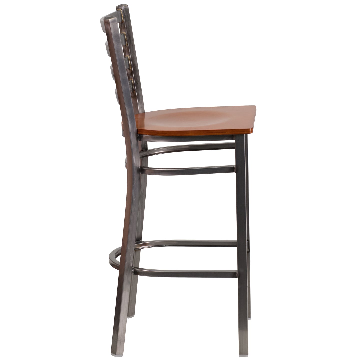 HERCULES Series Silver Antique Finish with Clear Coat Ladder Back Metal Restaurant Barstool - Cherry Wood Seat Cherry Wood Seat/Clear Coated Metal Frame