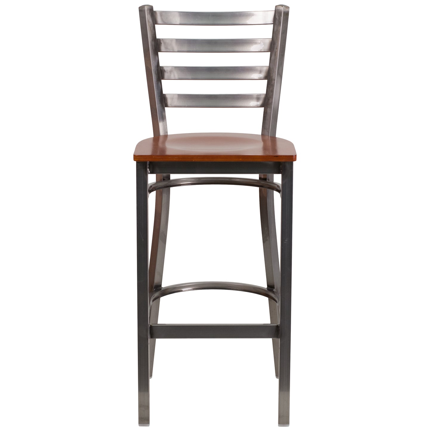 HERCULES Series Silver Antique Finish with Clear Coat Ladder Back Metal Restaurant Barstool - Cherry Wood Seat Cherry Wood Seat/Clear Coated Metal Frame